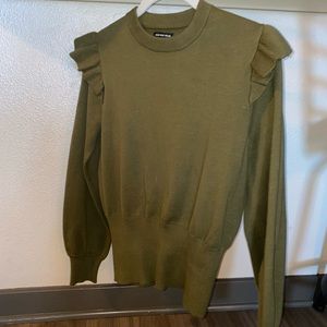 Green ruffle shoulder sweater